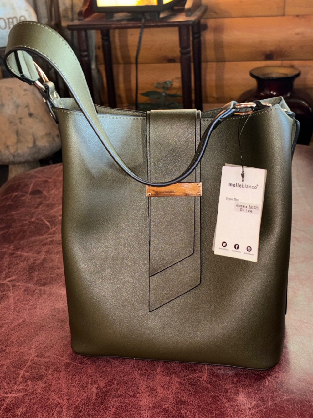 Melie Bianco Alessia Bucket Bag BA1020 -Olive New never used